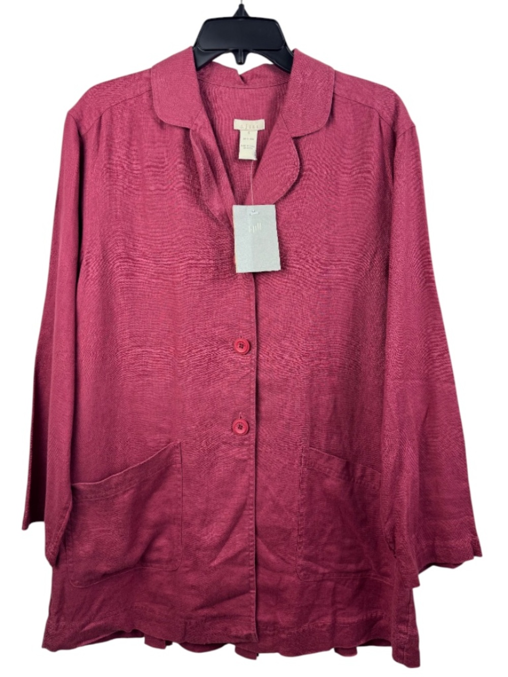 J. Jill Pure Linen Antique Rose Button Front Collared Long Sleeve Tunic Shirt S
